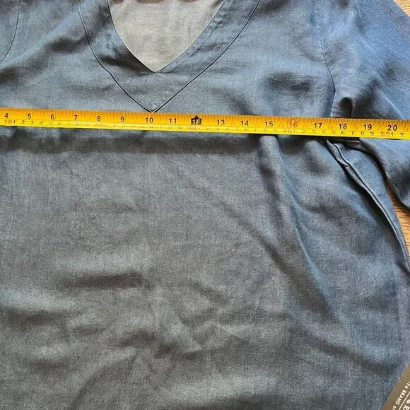 Zac & Rachel V-Neck Tunic Flutter Sleeve Large Women's  Lightweight Blue Denim - Picture 6 of 9